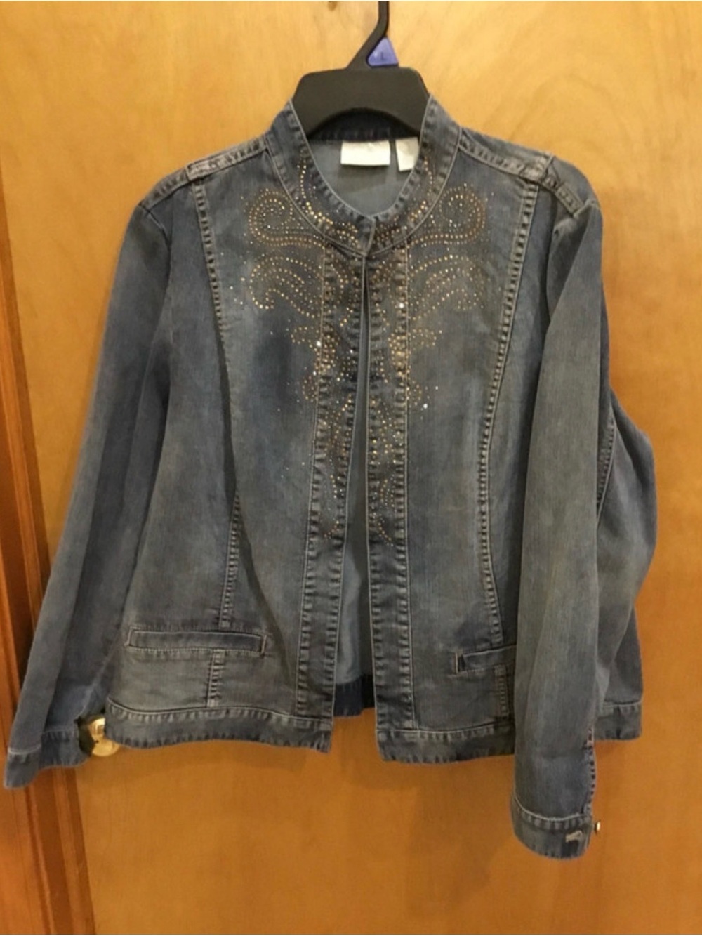 Chico's Washed Denim Jacket with Stud Detail Cotton Distressed Sz XL - Picture 2 of 7
